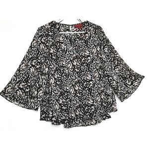 Jennifer Lopez Women's Black Tan Pattern Sheer Blouse 3/4 Sleeve Size Med